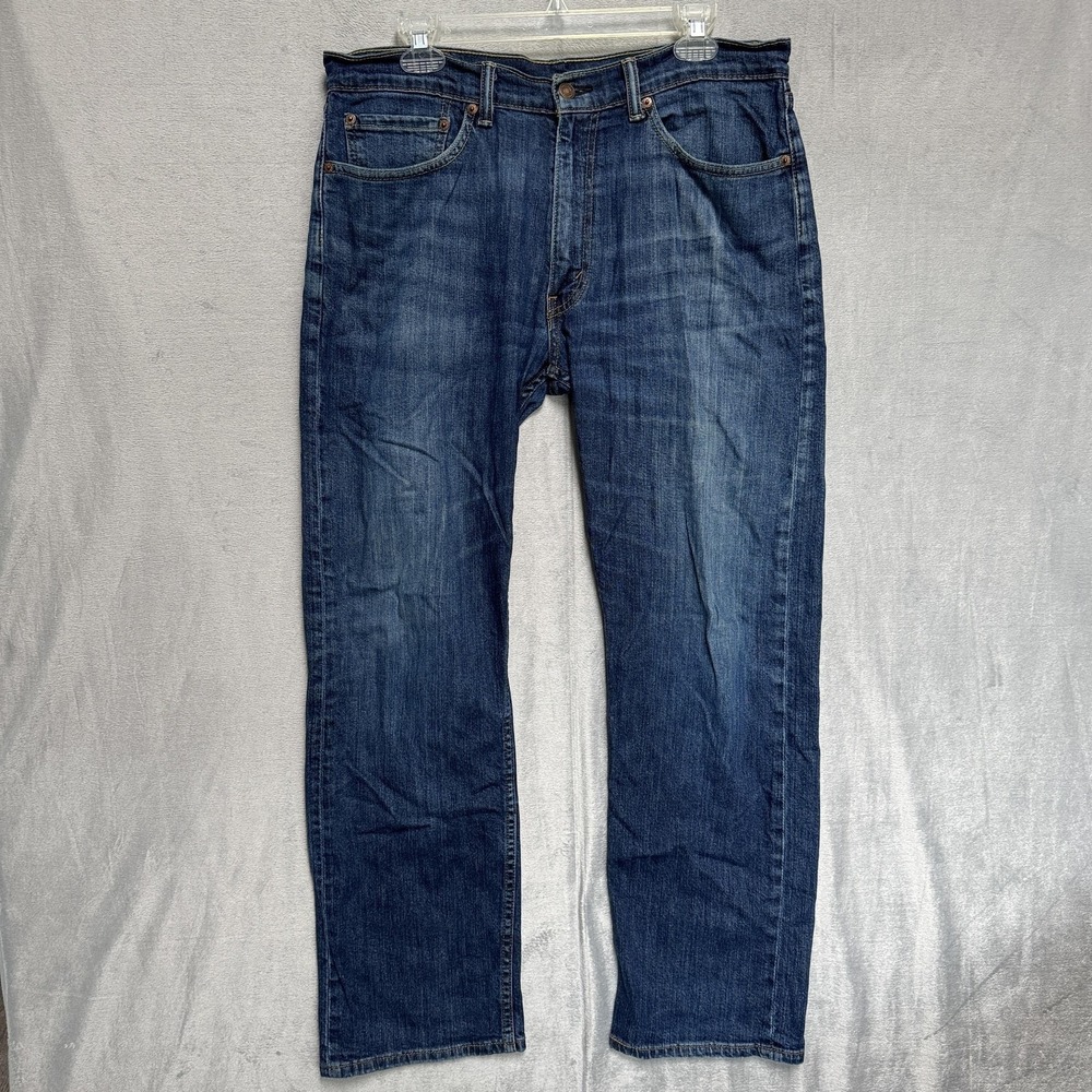 Levis 505 Jeans Mens 34x30 Blue Medium Wash Straight Denim Stretch Distressed